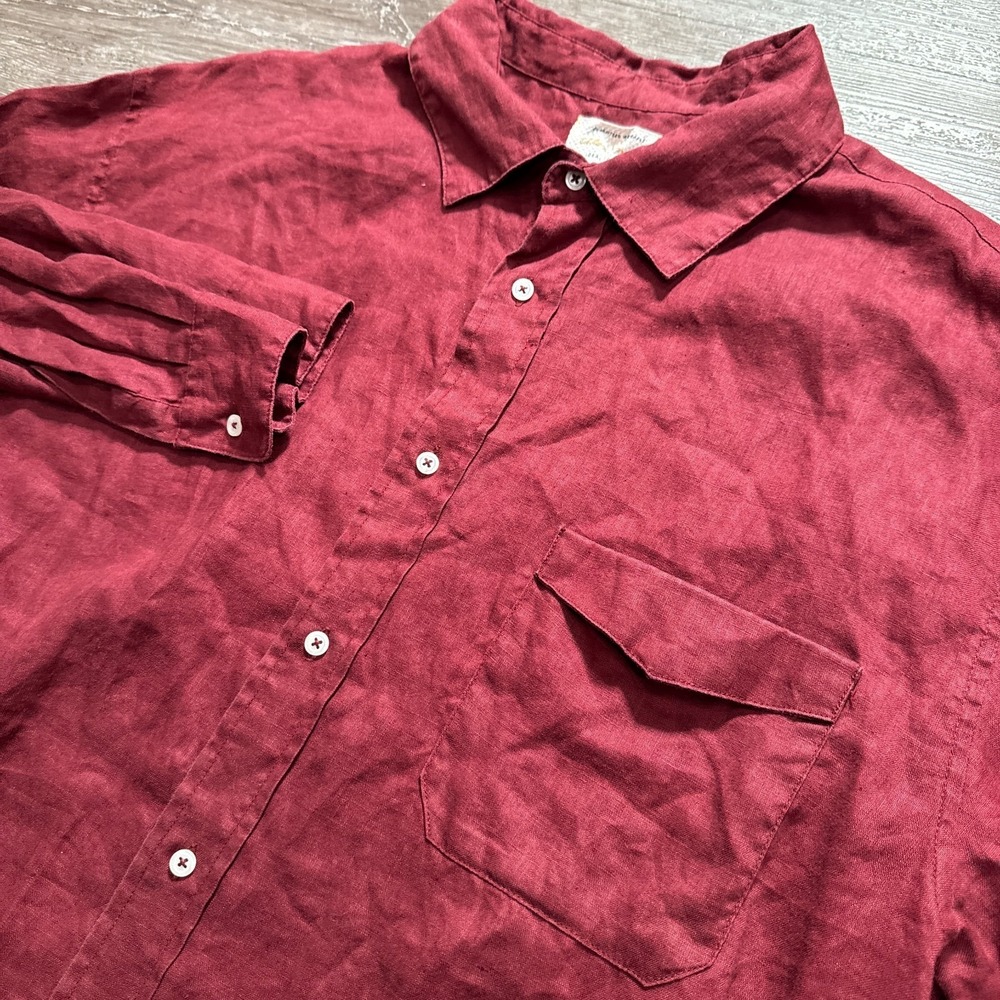 RVCA Shirt Mens XL Red Burgundy 100% Linen Alex Knost Long Sleeve Summer Coastal